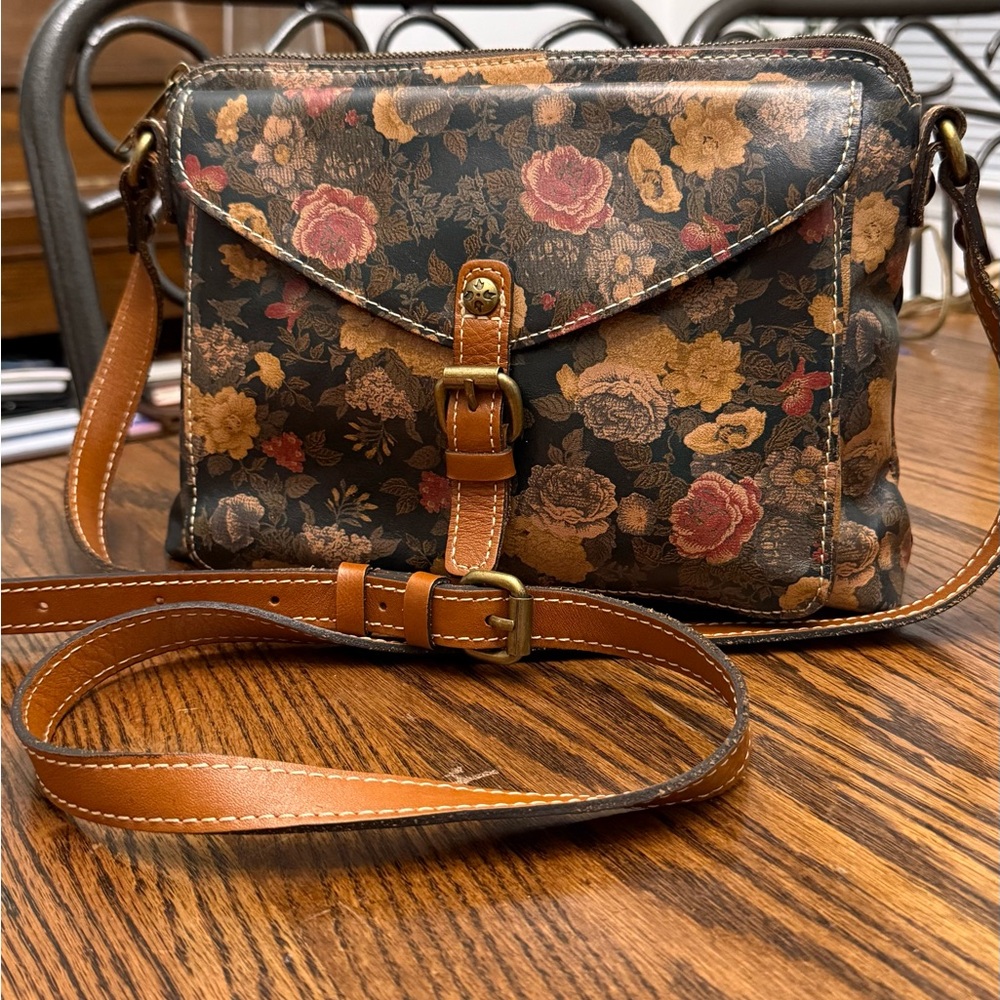Patricia Nash Leather Denim Fields Olive Avellino Crossbody Bag 12x8x2.5